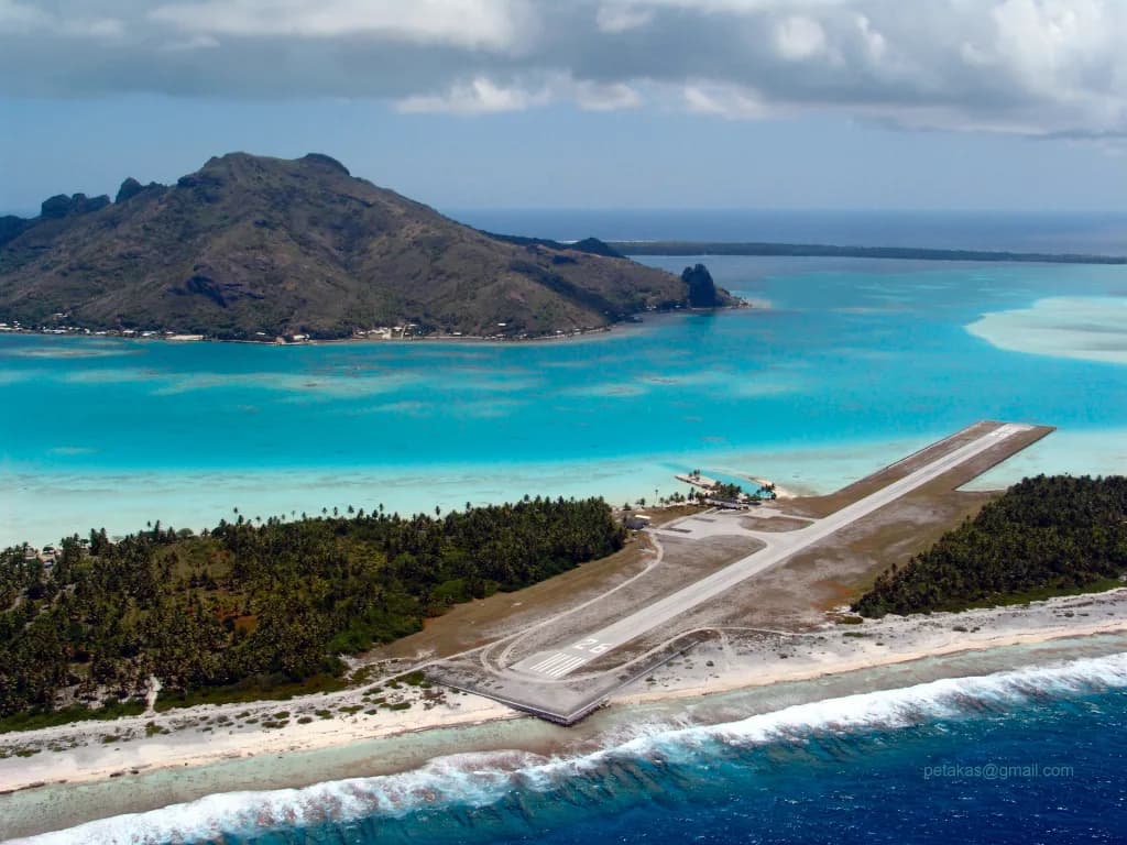 Aerial view of Maupiti Airport airport infrastructure
