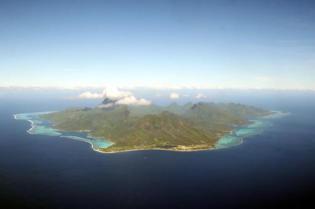 Aerial view of Moorea Temae Airport airport infrastructure