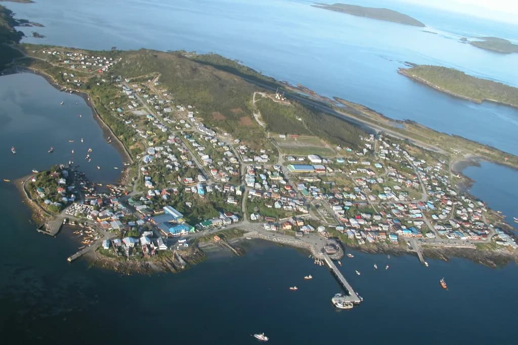 Aerial view of Melinka Airport airport infrastructure
