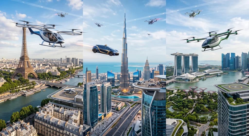 Taxis aériens eVTOL : Paris, Dubaï et Singapour en tête de course