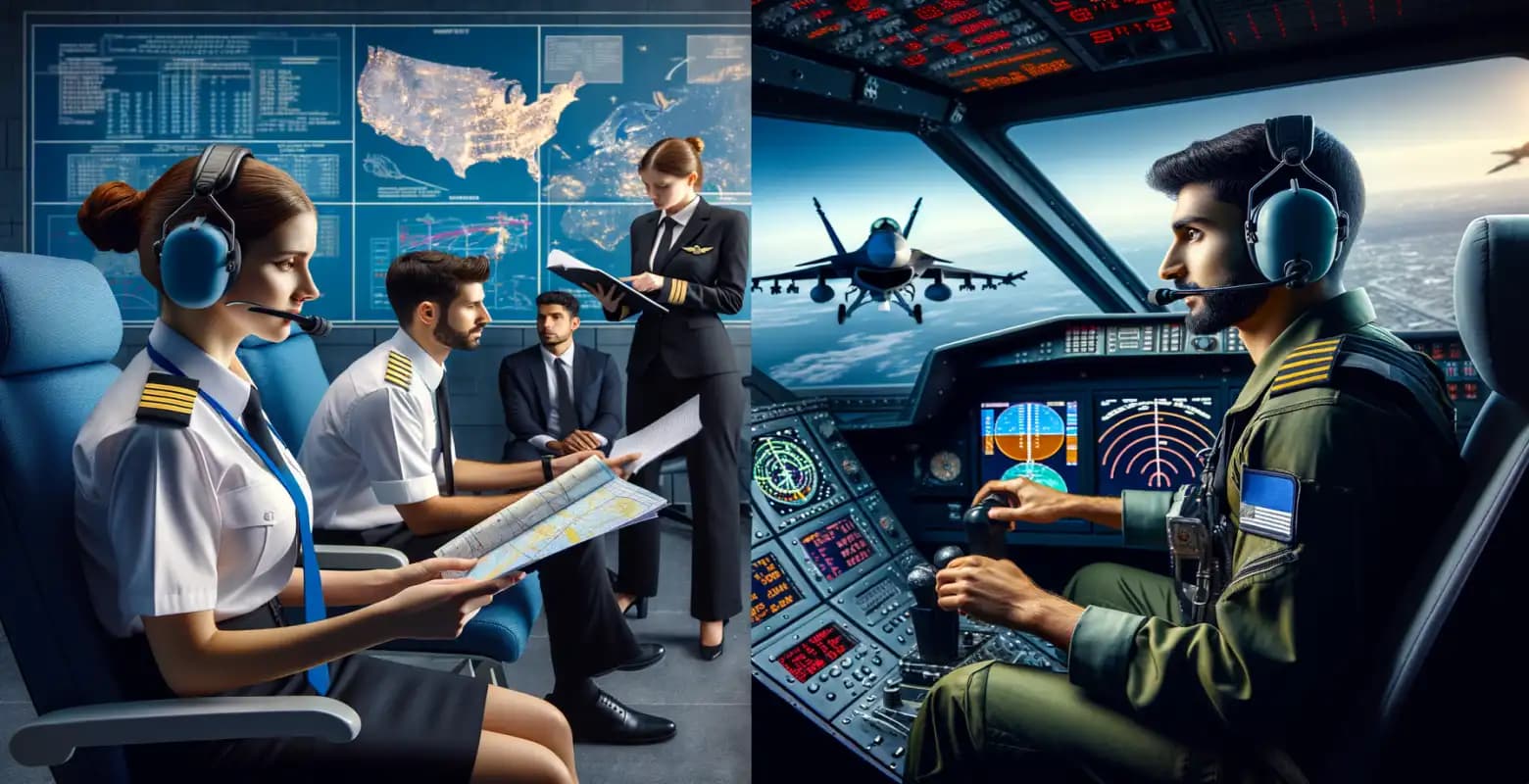 What are the differences in training between commercial airline pilots and military pilots?